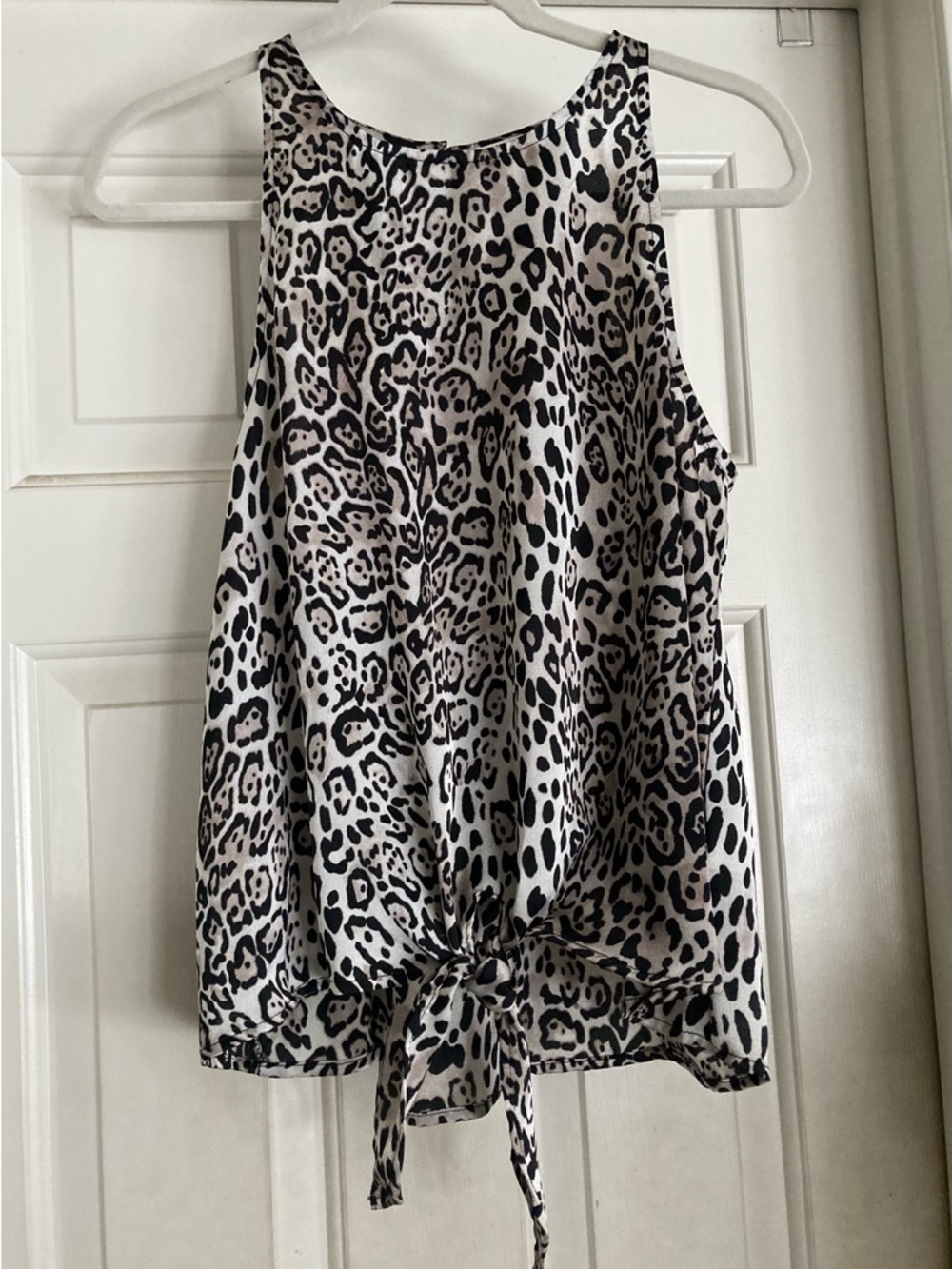 Leopard Print Tie-Front  Top - Black & Cream